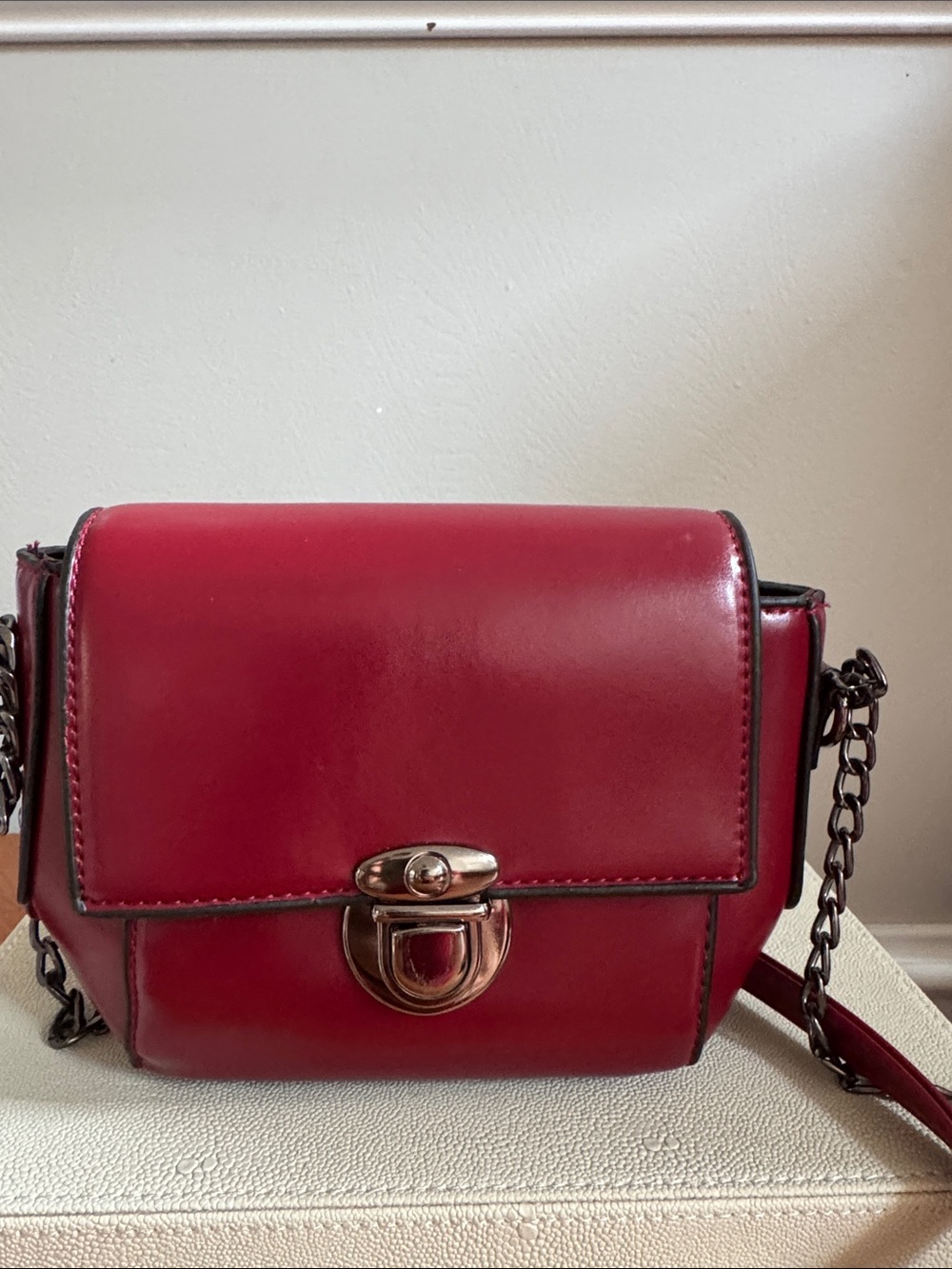Red Mini Crossbody Bag with Chain Strap